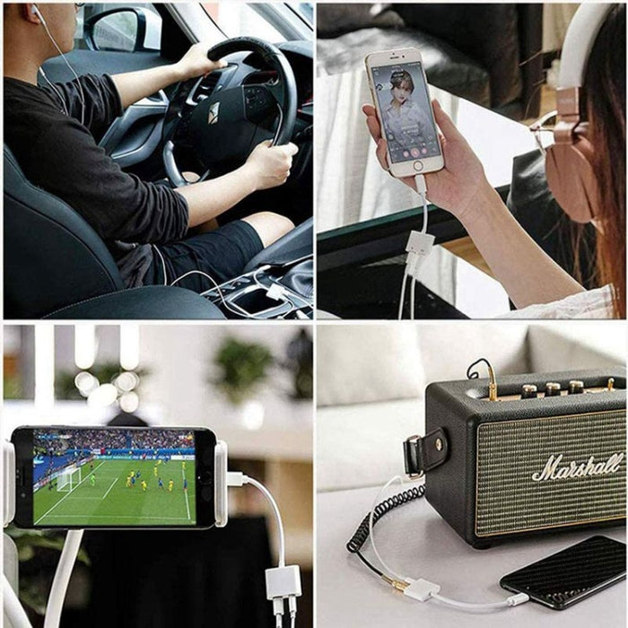 ZS-KL21804 2 en 1 Audio de 8 pines a 3,5 mm + interfaz de carga de 8 pines, adaptador de auriculares, adecuado para todos los sistemas IOS