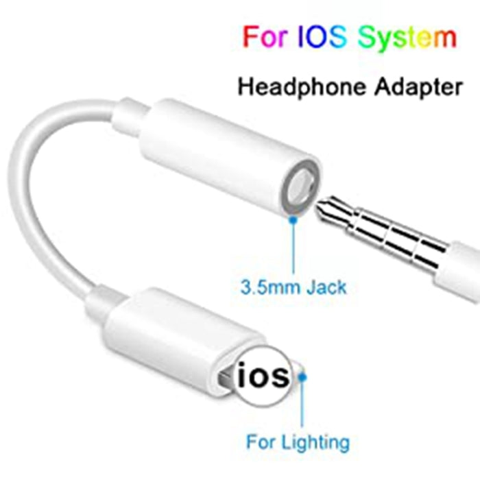 Zs-kl21836 2 PCS Adaptador de audio para auriculares de 8 pines a 3,5 mm, compatible con todos los sistemas iOS