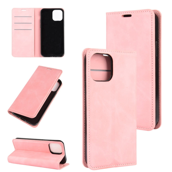 Para iPhone 12 6.1 pulgadas Retro-skin Business Funda de cuero con succión magnética con soporte y ranuras para tarjetas y billetera, For iPhone 12 / 12 Pro