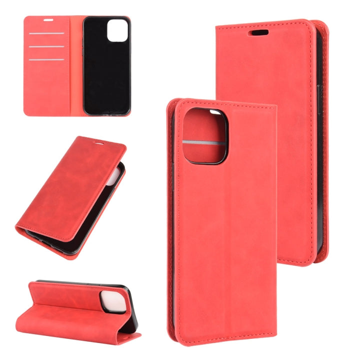 Para iPhone 12 6.1 pulgadas Retro-skin Business Funda de cuero con succión magnética con soporte y ranuras para tarjetas y billetera, For iPhone 12 / 12 Pro