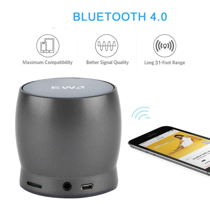 EWA A150 Mini altavoz portátil Bluetooth Inalámbrico Hifi Estéreo Fuerte Bass Music Boom Box Subwoofer de metal, compatible con tarjeta Micro SD y AUX de 3,5 mm