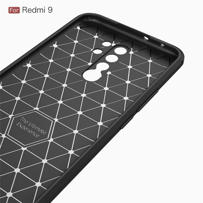 Estuche de TPU de fibra de carbono con textura cepillada, For Xiaomi Redmi 9