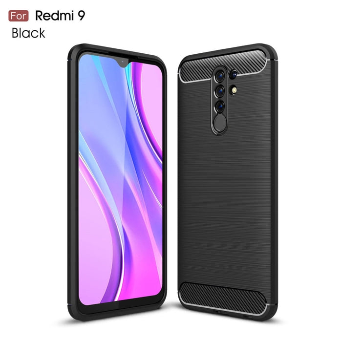 Estuche de TPU de fibra de carbono con textura cepillada, For Xiaomi Redmi 9