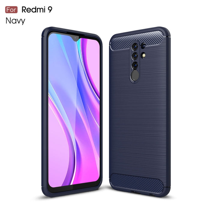 Estuche de TPU de fibra de carbono con textura cepillada, For Xiaomi Redmi 9