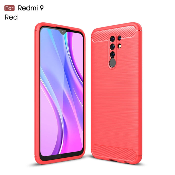 Estuche de TPU de fibra de carbono con textura cepillada, For Xiaomi Redmi 9