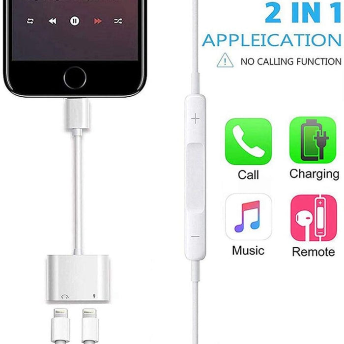 ZS-S1802 2 en 1 8 pines macho a 8 pines de carga + conector hembra de audio de 8 pines Adaptador de auriculares, llamadas de soporte y control de cables, compatible con todos los sistemas IOS