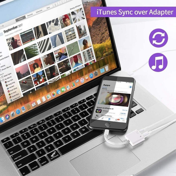 ZS-S1802 2 en 1 8 pines macho a 8 pines de carga + conector hembra de audio de 8 pines Adaptador de auriculares, llamadas de soporte y control de cables, compatible con todos los sistemas IOS