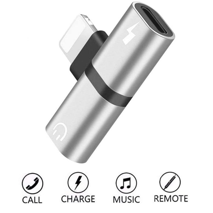 Zs-18182 2 PCS 2 en 1 8 pines macho a 8 pines de carga + conector hembra de audio de 8 pines Adaptador de auriculares, admite llamadas y control de volumen, compatible con el sistema IOS 13