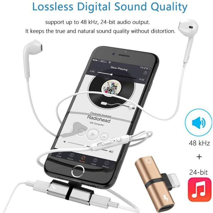 Zs-18182 2 PCS 2 en 1 8 pines macho a 8 pines de carga + conector hembra de audio de 8 pines Adaptador de auriculares, admite llamadas y control de volumen, compatible con el sistema IOS 13