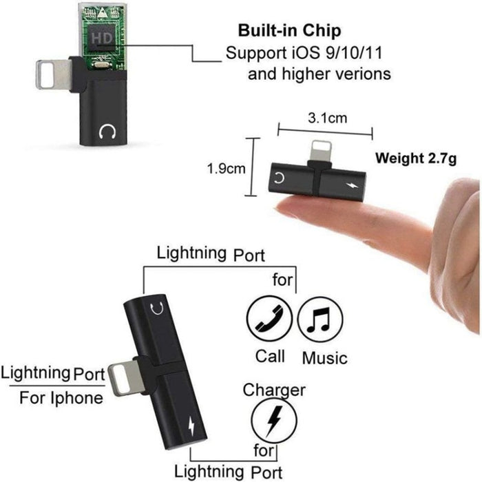 Zs-18182 2 PCS 2 en 1 8 pines macho a 8 pines de carga + conector hembra de audio de 8 pines Adaptador de auriculares, admite llamadas y control de volumen, compatible con el sistema IOS 13