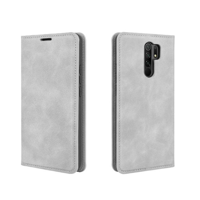 Para Xiaomi Redmi 9 Funda de cuero de succión magnética de negocios de piel retro con soporte y ranuras para tarjetas y billetera, For Xiaomi Redmi 9