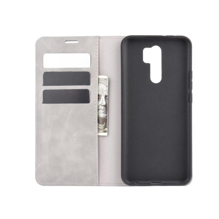 Para Xiaomi Redmi 9 Funda de cuero de succión magnética de negocios de piel retro con soporte y ranuras para tarjetas y billetera, For Xiaomi Redmi 9