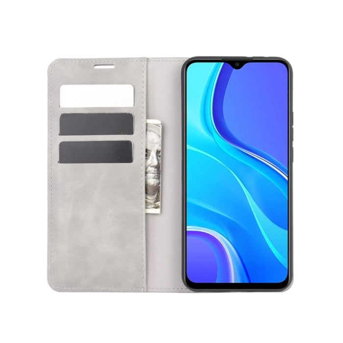 Para Xiaomi Redmi 9 Funda de cuero de succión magnética de negocios de piel retro con soporte y ranuras para tarjetas y billetera, For Xiaomi Redmi 9