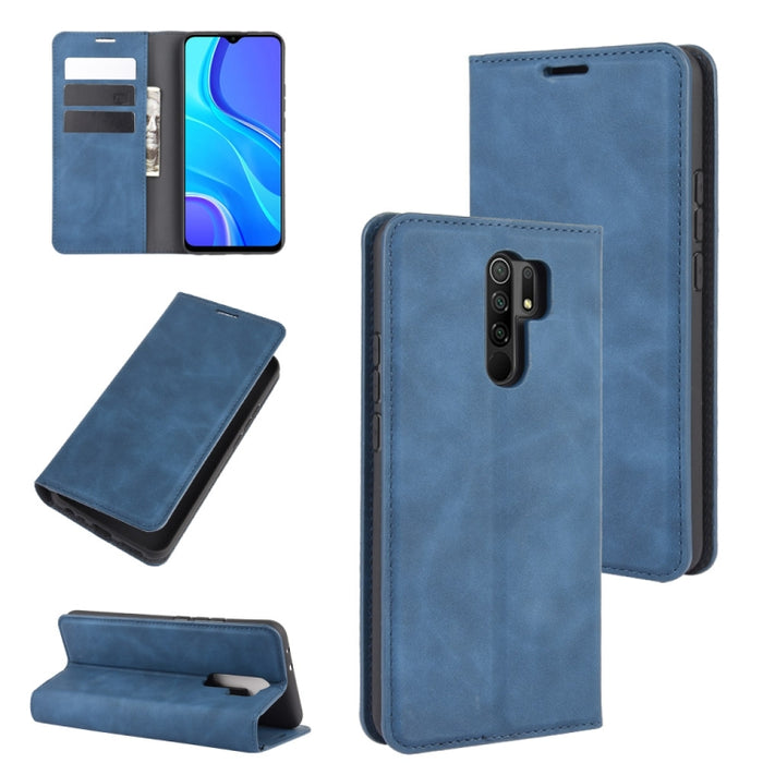 Para Xiaomi Redmi 9 Funda de cuero de succión magnética de negocios de piel retro con soporte y ranuras para tarjetas y billetera, For Xiaomi Redmi 9