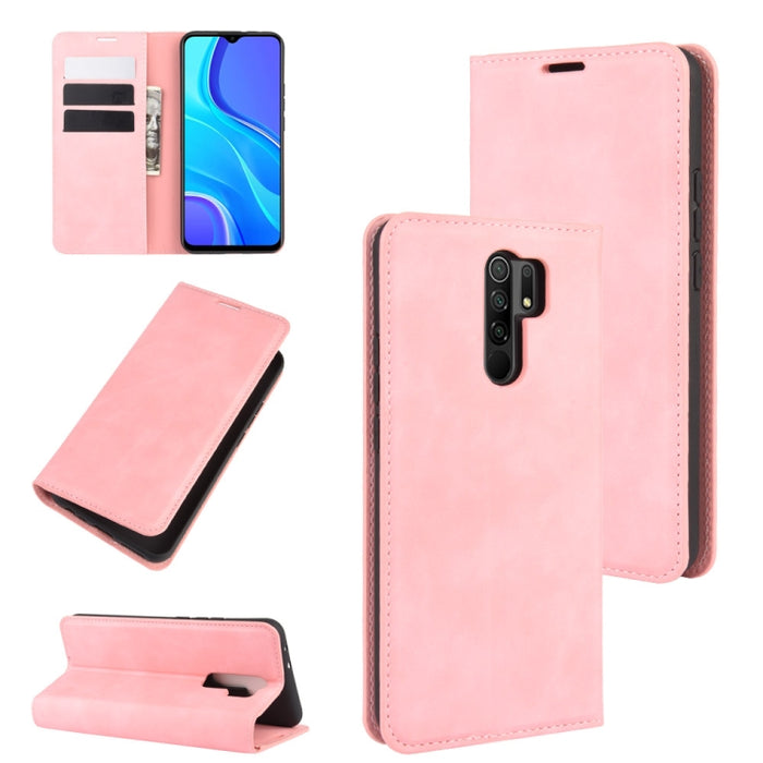 Para Xiaomi Redmi 9 Funda de cuero de succión magnética de negocios de piel retro con soporte y ranuras para tarjetas y billetera, For Xiaomi Redmi 9