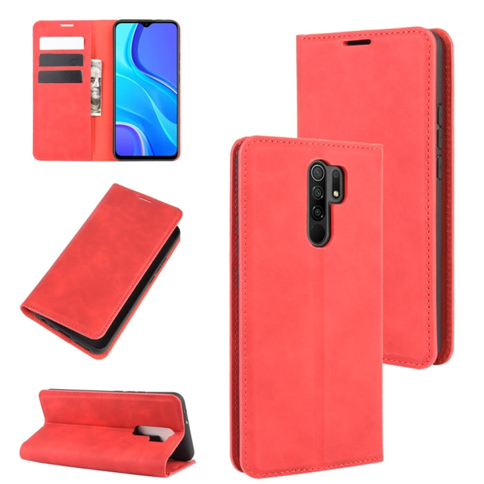 Para Xiaomi Redmi 9 Funda de cuero de succión magnética de negocios de piel retro con soporte y ranuras para tarjetas y billetera, For Xiaomi Redmi 9