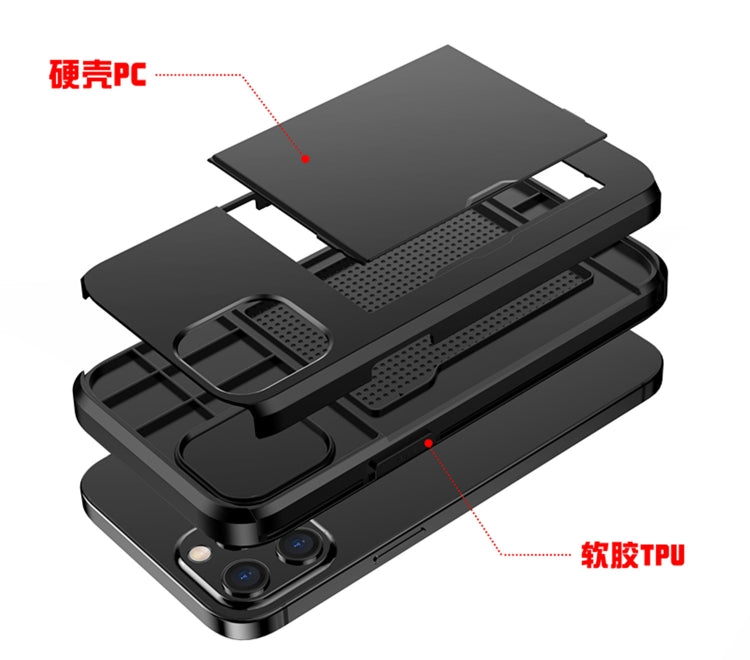 Para iPhone 12 5.4 Estuche protector de armadura resistente a prueba de golpes con ranura para tarjeta, For iPhone 12 mini