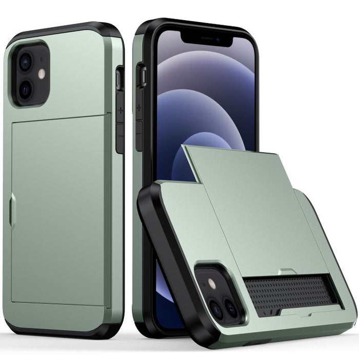 Para iPhone 12 5.4 Estuche protector de armadura resistente a prueba de golpes con ranura para tarjeta, For iPhone 12 mini