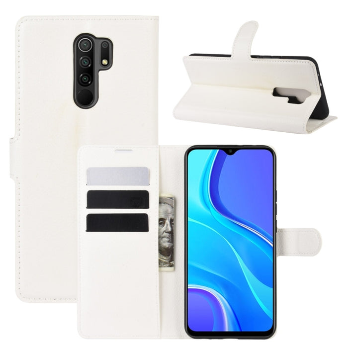 Para Xiaomi Redmi 9 Litchi Texture Funda protectora con tapa horizontal con soporte y ranuras para tarjetas y billetera, For Redmi 9