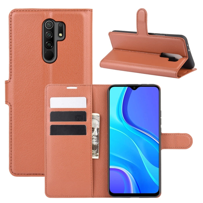 Para Xiaomi Redmi 9 Litchi Texture Funda protectora con tapa horizontal con soporte y ranuras para tarjetas y billetera, For Redmi 9