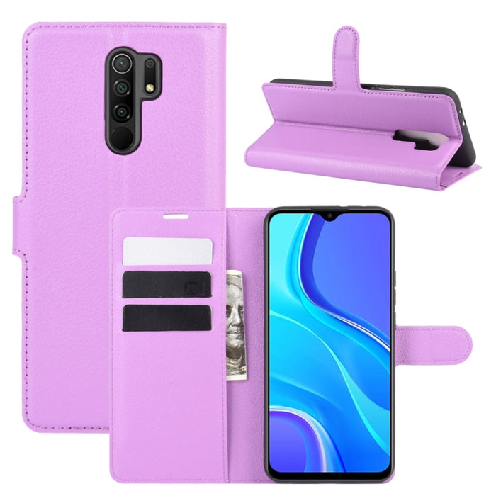 Para Xiaomi Redmi 9 Litchi Texture Funda protectora con tapa horizontal con soporte y ranuras para tarjetas y billetera, For Redmi 9
