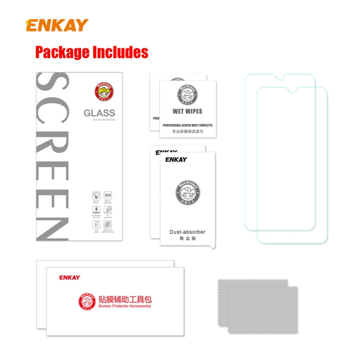 2 PCS ENKAY Hat-Prince 0.26mm 9H 2.5D Película de vidrio templado de borde curvo, For Xiaomi Mi 10 Lite /Redmi 10X 5G, For Redmi 10X 4G / Redmi Note 9, For Redmi Note 9S / Note 9 Pro, For Huawei P40, For Huawei P40 Lite, For Huawei Y5p, For Huawei Y6p ...