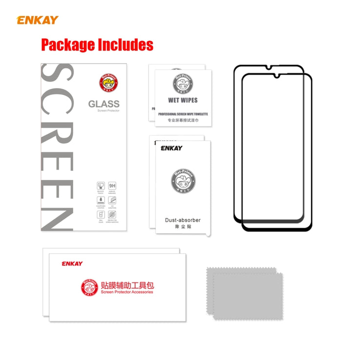 2 PCS ENKAY Hat-Prince Full Glue 0.26mm 9H 2.5D Película de cobertura total de vidrio templado, For Xiaomi Mi 10 Lite /Redmi 10X 5G, For Redmi 10X 4G / Redmi Note 9, For Redmi Note 9S / Note 9 Pro, For Huawei P40, For Huawei P40 Lite, For Huawei Y5p   ...
