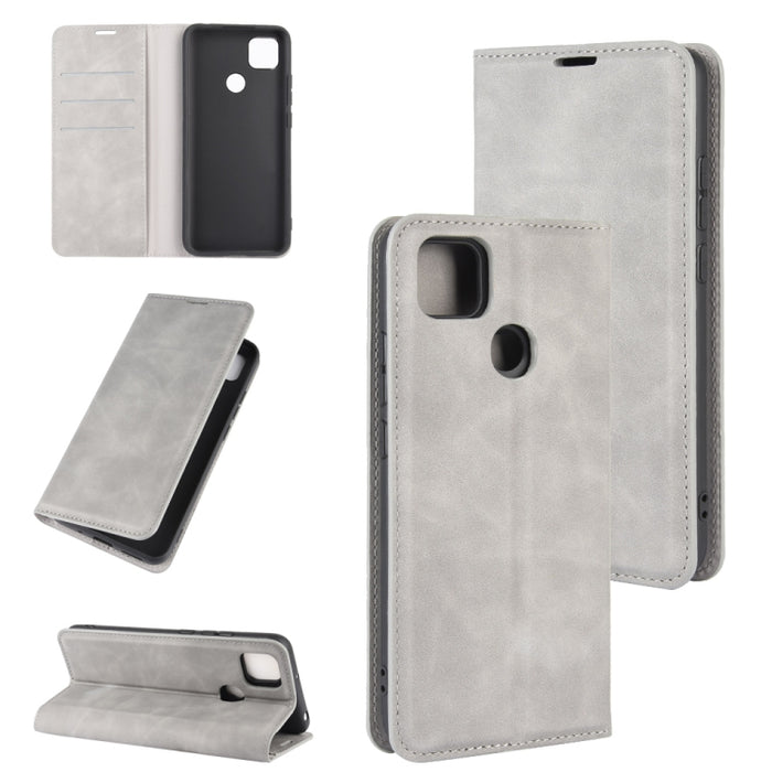 Para Xiaomi Redmi 9C Estuche de cuero con succión magnética de negocios de piel retro con soporte, ranuras para tarjetas y billetera, For Redmi 9C
