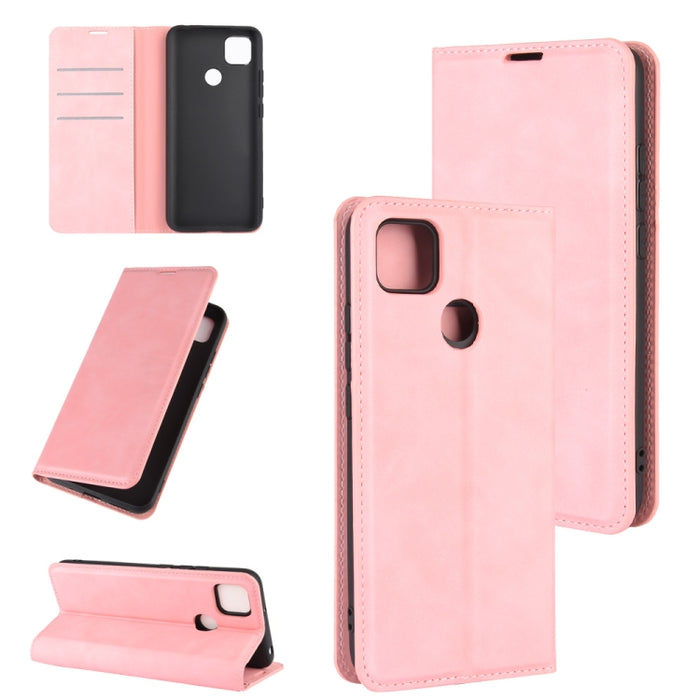 Para Xiaomi Redmi 9C Estuche de cuero con succión magnética de negocios de piel retro con soporte, ranuras para tarjetas y billetera, For Redmi 9C