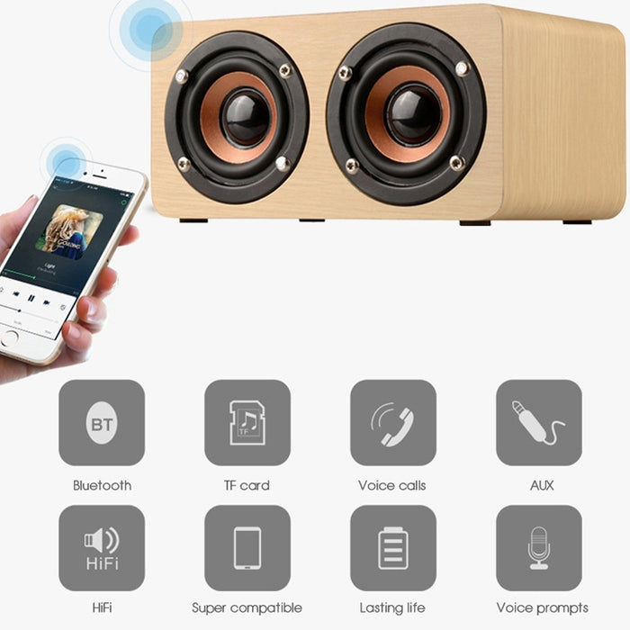 W5 Portable HiFi Shock Bass Altavoz Bluetooth de madera, W5