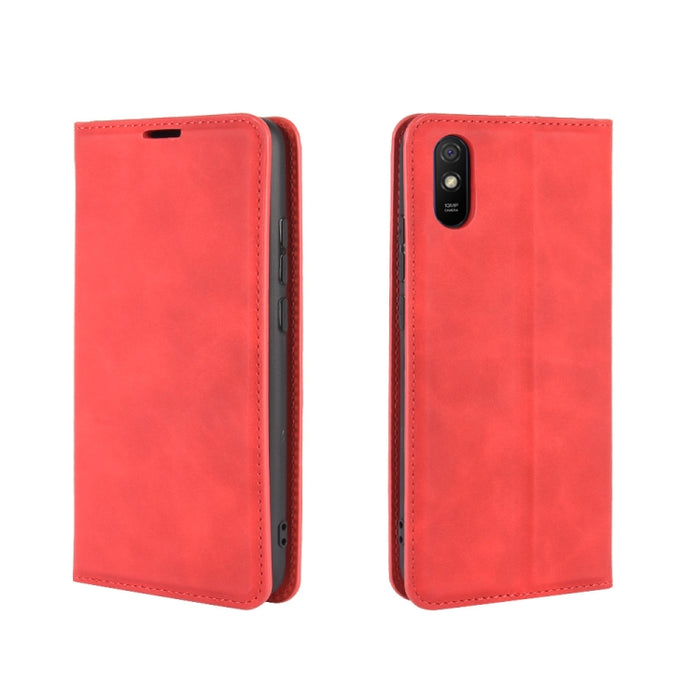 Para Xiaomi Redmi 9A Estuche de cuero con succión magnética de negocios de piel retro con soporte, ranuras para tarjetas y billetera, For Redmi 9A