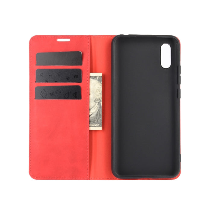 Para Xiaomi Redmi 9A Estuche de cuero con succión magnética de negocios de piel retro con soporte, ranuras para tarjetas y billetera, For Redmi 9A