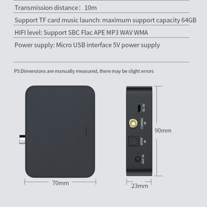 Transmisor de TV para ordenador T6 Bluetooth 5,0, fibra coaxial, AUX, tarjeta TF multifunción, transmisor de Audio Bluetooth HiFI