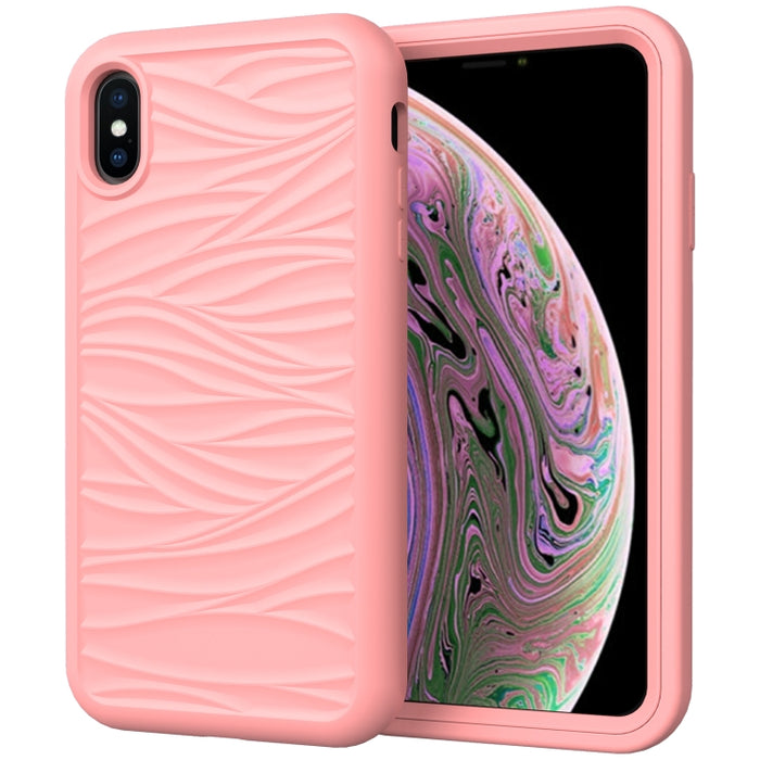 Para iPhone XR Wave Pattern 3 en 1 Funda protectora de silicona + PC a prueba de golpes