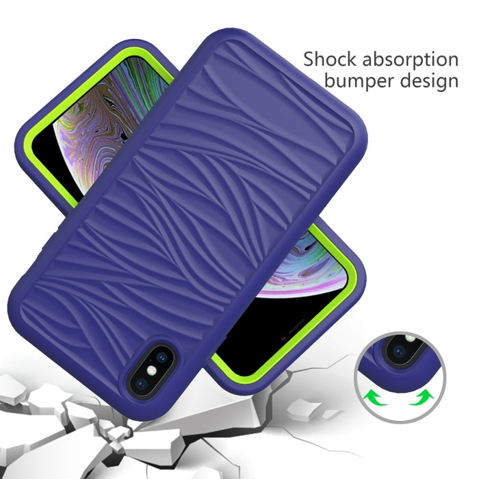 Para iPhone X y XS Patrón de onda 3 en 1 Funda protectora de silicona + PC a prueba de golpes