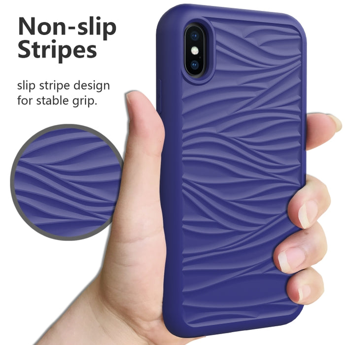 Para iPhone X y XS Patrón de onda 3 en 1 Funda protectora de silicona + PC a prueba de golpes