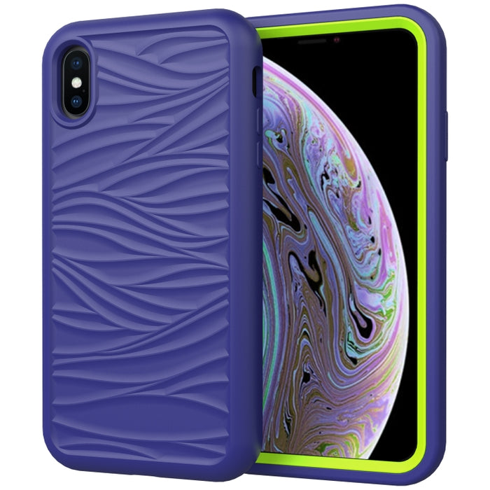 Para iPhone X y XS Patrón de onda 3 en 1 Funda protectora de silicona + PC a prueba de golpes