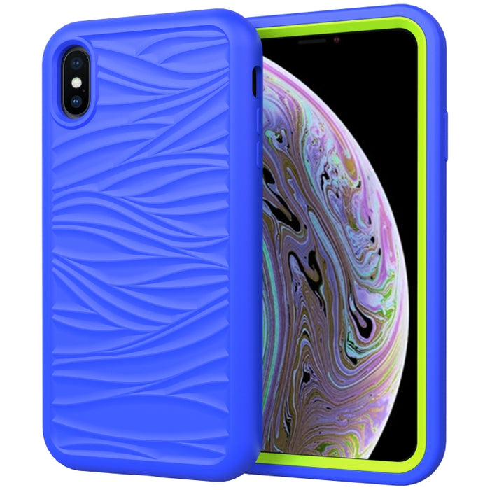 Para iPhone X y XS Patrón de onda 3 en 1 Funda protectora de silicona + PC a prueba de golpes
