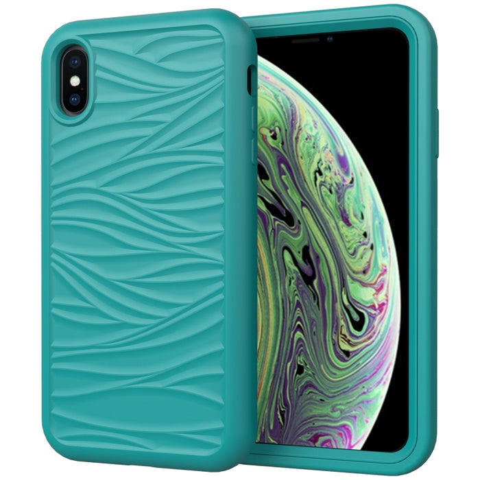 Para iPhone X y XS Patrón de onda 3 en 1 Funda protectora de silicona + PC a prueba de golpes