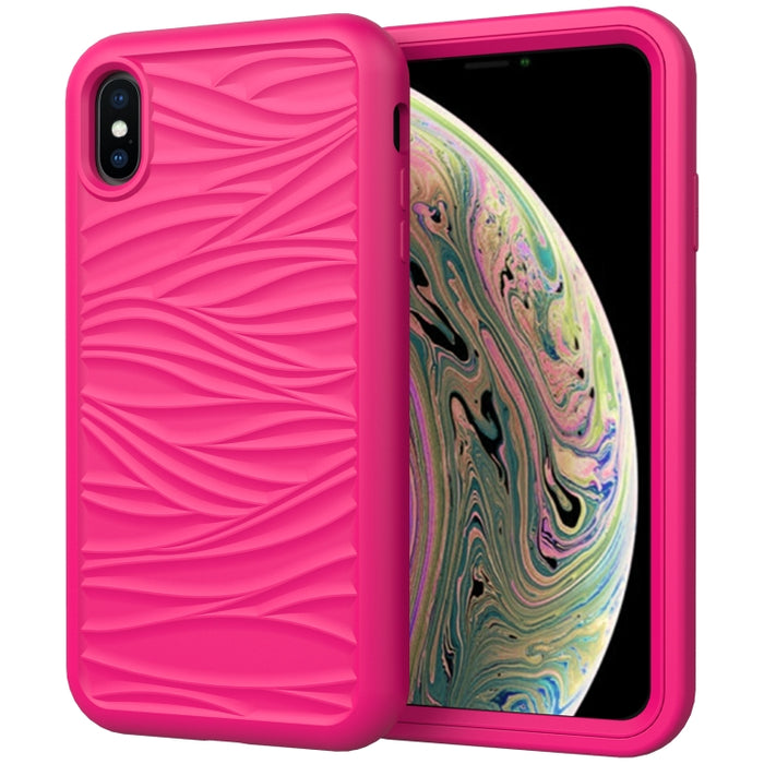 Para iPhone X y XS Patrón de onda 3 en 1 Funda protectora de silicona + PC a prueba de golpes