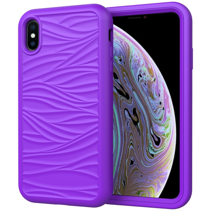 Para iPhone X y XS Patrón de onda 3 en 1 Funda protectora de silicona + PC a prueba de golpes