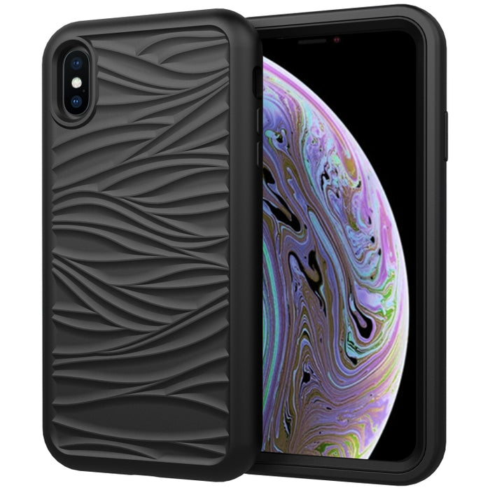 Para iPhone XS Max Wave Pattern 3 en 1 Funda protectora de silicona + PC a prueba de golpes