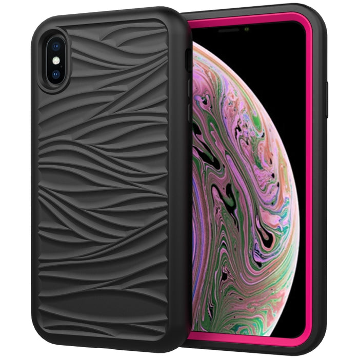 Para iPhone XS Max Wave Pattern 3 en 1 Funda protectora de silicona + PC a prueba de golpes