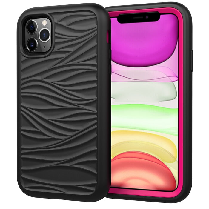 Para iPhone 11 Pro Wave Pattern 3 en 1 Funda protectora de silicona + PC a prueba de golpes, For iPhone 11 Pro