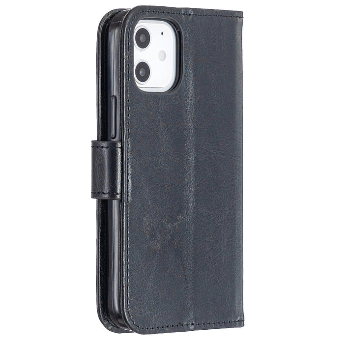 Para iPhone 12 Crazy Horse Texture Funda de cuero con tapa horizontal con soporte y ranuras para tarjetas y billetera y marco de fotos, For iPhone 12 mini