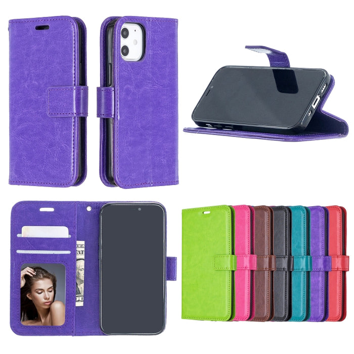 Para iPhone 12 Crazy Horse Texture Funda de cuero con tapa horizontal con soporte y ranuras para tarjetas y billetera y marco de fotos, For iPhone 12 mini