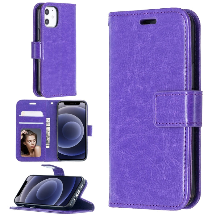 Para iPhone 12 Crazy Horse Texture Funda de cuero con tapa horizontal con soporte y ranuras para tarjetas y billetera y marco de fotos, For iPhone 12 mini