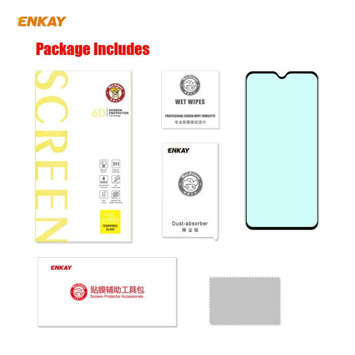 ENKAY Hat-Prince 0.26mm 9H 6D Pantalla completa curvada Protección ocular Película verde Protector de vidrio templado, For Xiaomi Redmi Note 8 Pro, For Redmi Note 9S/Note 9 Pro (Max), ForRedmi 10X 4G / Redmi Note 9, For Xiaomi Redmi 9 / 9A / 9C        ...