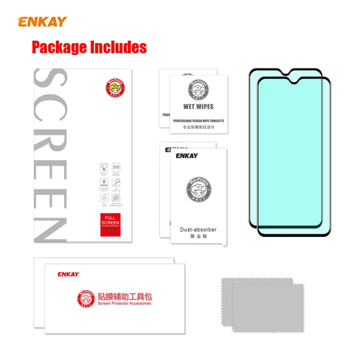 2 uds ENKAY Hat-Prince 0,26mm 9H 6D pantalla completa curvada protección ocular película verde Protector de vidrio templado, For Xiaomi Redmi Note 8 Pro, For Xiaomi Redmi Note 9S/Note 9 Pro, For Redmi 10X 4G/Redmi Note 9, For Xiaomi Redmi 9 / 9A / 9C  ...
