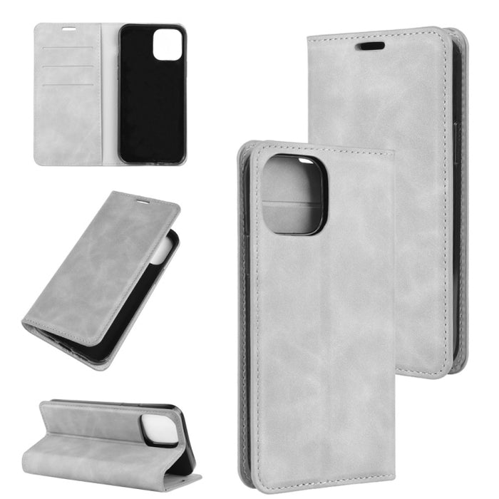 Para iPhone 12 Pro Max Retro-skin Business Funda de cuero con succión magnética con soporte y ranuras para tarjetas y billetera, For iPhone 12 Pro Max